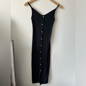 Aerie Black Ribbed fitted Midi Dress XXS
